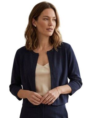 L.K. Bennett Sloane Blue CD Fern Cropped Cardigan Shrug Top Hook Closure Size M
